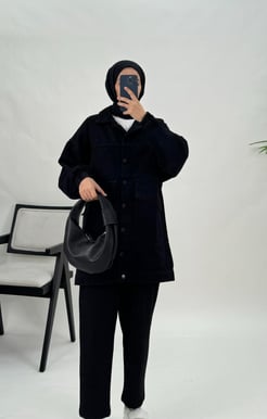 2674-kot kumaş kumaş-iki cepli boydan düğmeli ceket-siyah