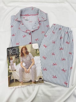 ç6847-bürümcük kumaş gömlek yaka kısa kollu pijama takımı-gri