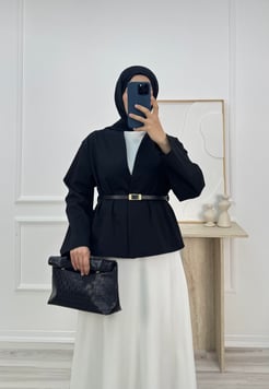 4915-poliviskon kemerli ceket-siyah