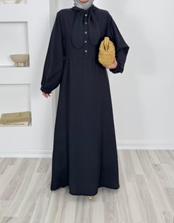 1282-modal kumaş önden bağlamalı elbise-siyah