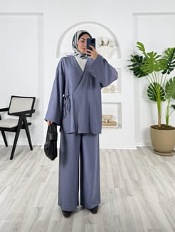 5896-çilek kumaş-yandan bağlamalı pantolonlu kimono takım-gri