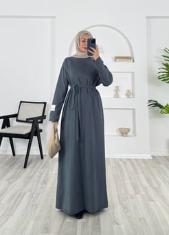 4632 - süprem kumaş kuşaklı elbise - füme 