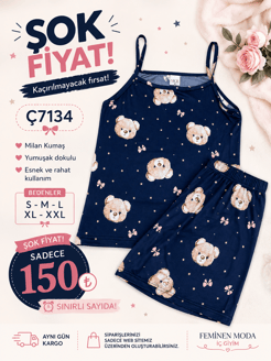 ç7134-milan kumaş gömlek yaka şortlu pijama takımı-lacivert