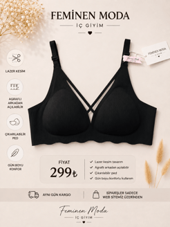 ç7899-lazer kesim fitilli sütyen-siyah