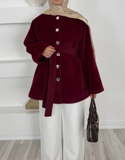 9300-fox kumaş  bisiklet yaka kaban-bordo