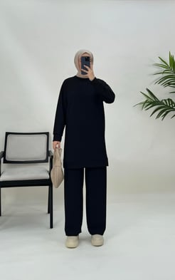 8476-bürümcük kumaş-pantolonlu takım-siyah