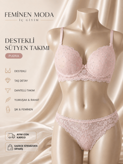 ç8999-destekli taşlı sütyen takımı-pudra