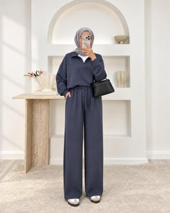 9913-oysho kumaş yarım fermuarlı pantolonlu takım-füme