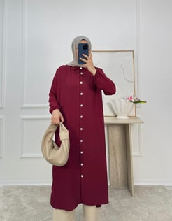 7293-aryobin kumaş uzun tunik-bordo