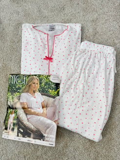 ç6629-raporlu bürümcük kumaş kısa kollu pijama takımı-beyaz