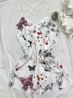 ç68679 - saten mini çiçekli elbise - beyaz 