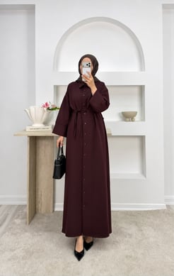 4497dabıl krep kumaş düğmeli elbise-bordo 