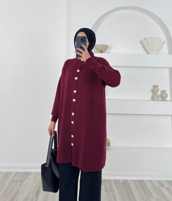 16394 - önü dügmeli yumoş triko hırka - bordo 