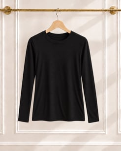 1553-çilek  penye kumaş uzun kol t-shirt -siyah