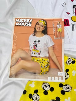 Ç2626 - viskon kumaş mickey crop takım - sarı