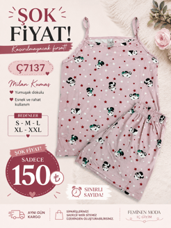ç7137-milan kumaş gömlek yaka şortlu pijama takımı-pembe