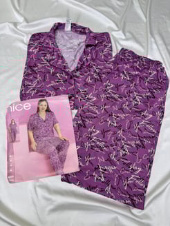 Ç14201-GÖMLEK YAKA KISA KOLLU PİJAMA TAKIMI-MOR