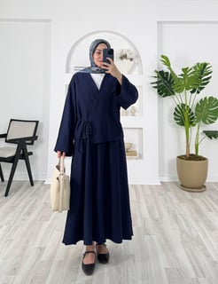 5564-çilek kumaş-üstü kimono etekli takım-lacivert