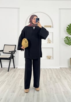2504-çilek kumaş-önden bağlamalı pantolonlu takım-siyah