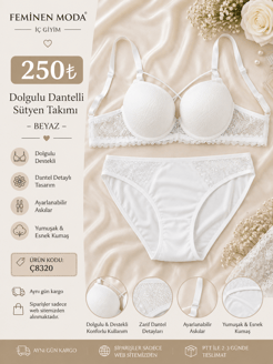 ç8320-çapraz ipli dolgulu sütyen takımı-beyaz