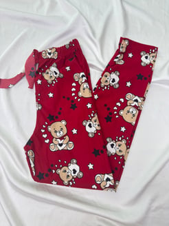 Ç2028 - süet kumaş ayıcıklı pijama altı - kırmızı