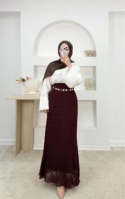4622-dantelli astarlı etek-bordo
