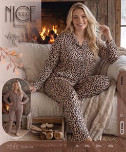 ç7262-lizbon milan gömlek yaka uzun kol takım -leopar