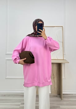3047-oysho kumaş uzun tunik-pembe