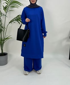 7894 C132+iki iplik kumaş tunik takım saks mavisi