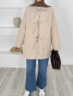 56319 - kapitone kumaş üç bagcıklı ceket - taş