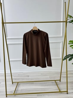 0681-polyemid kumaş-balıkçı yaka uzun kollu tunik-kahverengi