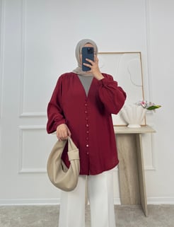 8031-modal cupra kumaş önü biyeli tunik-bordo