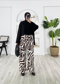 2794-bürümcük kumaş-desenli beli lastikli pantolon-acı kahve