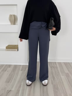 7039 - oysho kumaş ispanyol paça pantolon - füme 
