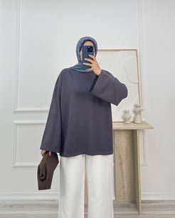 1677-oysho kumaş kolları bol tunik füme