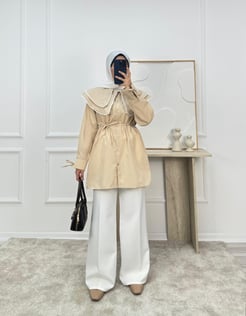 1158- terikoton kumaş bebe yaka tunik-taş