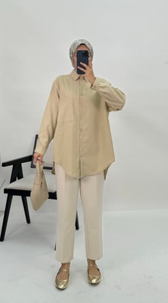 8486-siena kumaş-tek cepli gömlek-taş