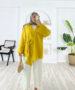 3752-poplin kumaş-önden bağlamalı kimono-yağ yeşili
