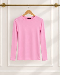 1553-çilek kumaş uzun kol t-shirt -pembe