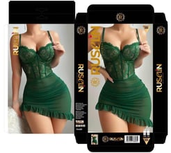 ç2282-tangalı dantel detaylı gecelik-yeşil