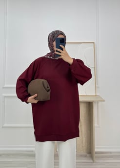 3047-oysho kumaş uzun tunik-bordo