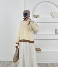 4369 - etek üstü triko - kahve-beyaz