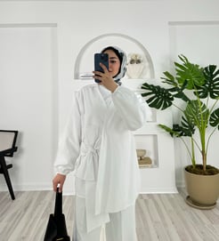 6327-terikoton kumaş-önden bağlamalı kimono-beyaz
