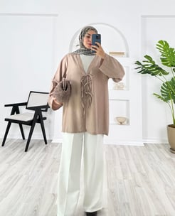 5292-çilek kumaş-önden bağlamalı kimono- sütlü kahve 