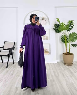 6418-ayrobin kumaş-boydan fermuarlı bilek ucu lastikli ferace-mor