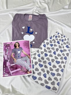 ç2138 - kısa kollu love pijama takımı - gri