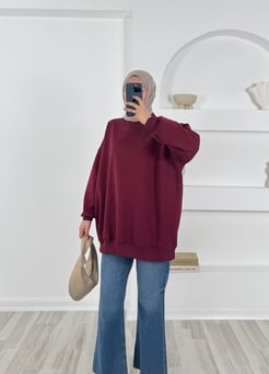 2669-üç iplik şardonlu sweatshirt-bordo