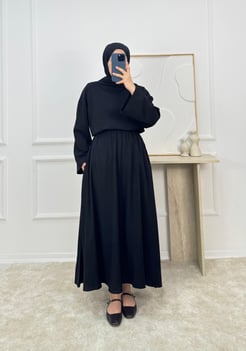 4370 - çilek kumaş cepli etek - siyah