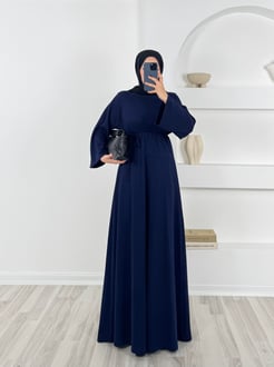 9318- oysho kumaş baglamalı elbise - saks mavisi