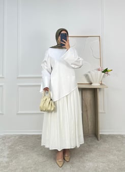 5973-terikoton kumaş asimetrik bağlamalı tunik-beyaz